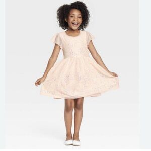 Girls' Flutter Sleeve Sequin Classic Fit Dress-Cat & Jack Dusty Pink Sz M (7/8)